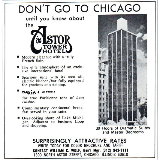 The Astor Tower Hotel Chicago St. Louis 1971 Magazine Ad AD8-H4