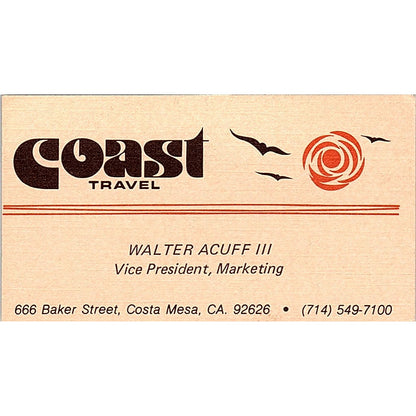 Coast Travel Walter Acuff III Coast Mesa CA Vintage Business Card SB4-B7