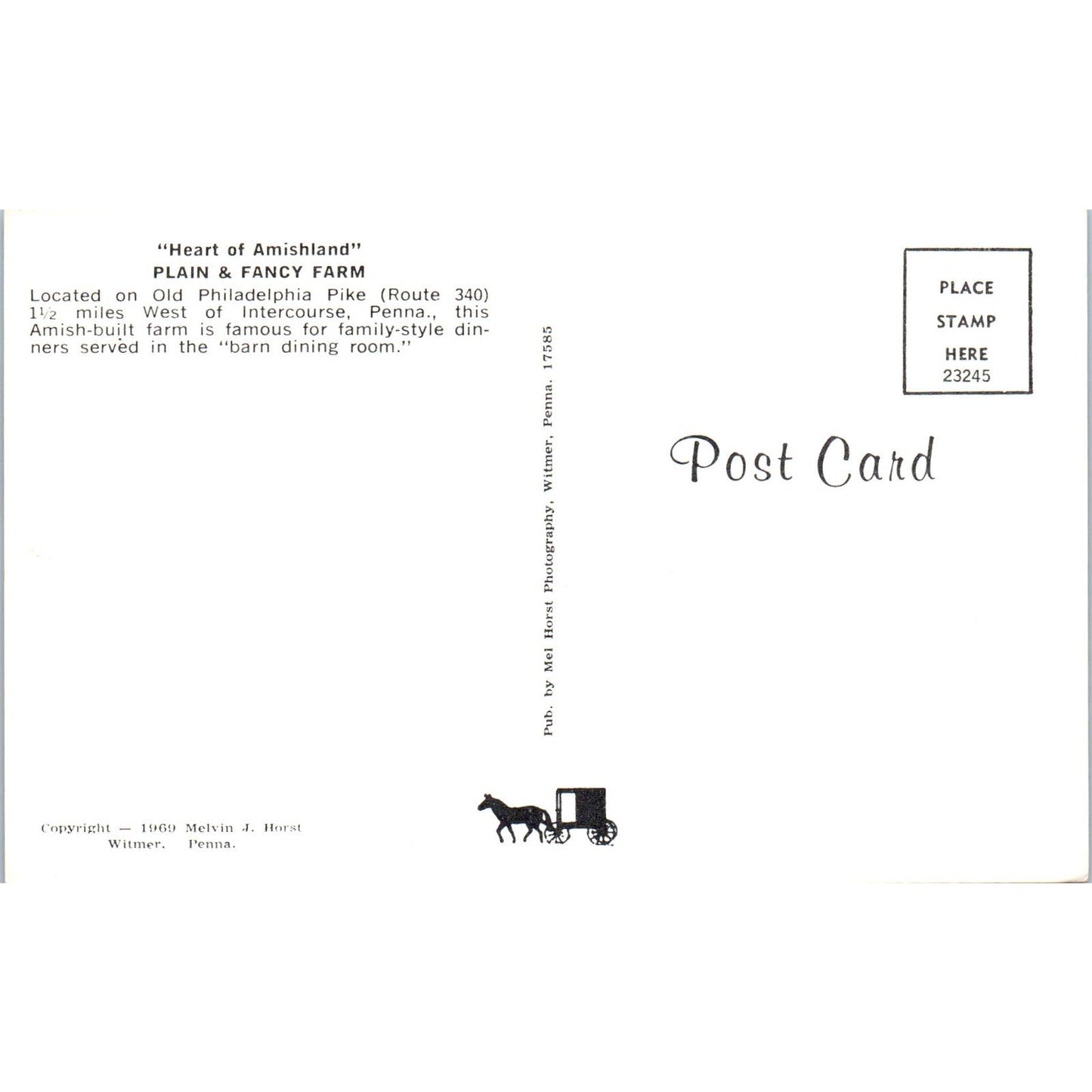 Plain and Fancy Farm Intercourse PA Pennsylvania Dutch Country Postcard PD7