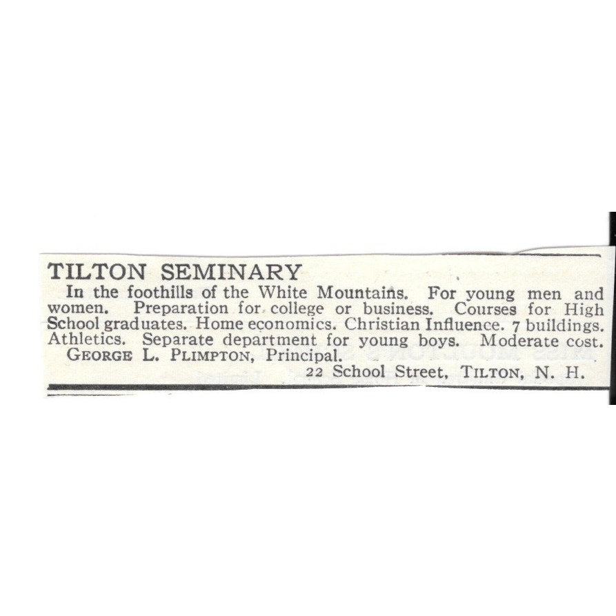 Tilton Seminary Tilton NH George L. Plimpton c1920 Harper’s Magazine Ad SAG4-S5