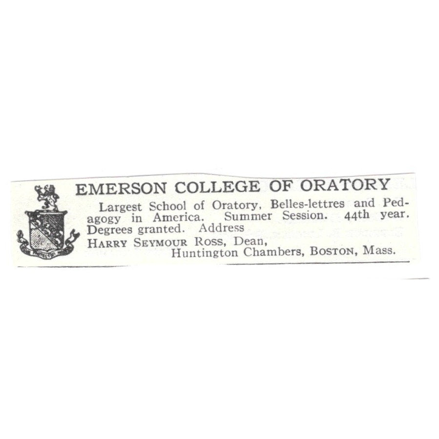 Emerson College of Oratory Boston MA Harry Seymour Ross c1920 Harper's Ad AG4-S1
