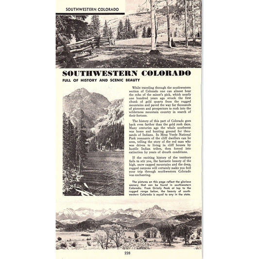Southwestern Colorado Travel 1958 Ad AG1-8