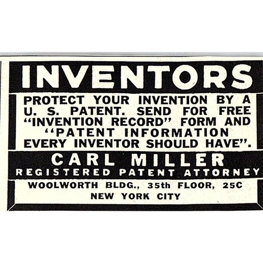 Carl Miller Registered Patent Attorney New York City NY 1955 Ad AF9-S7