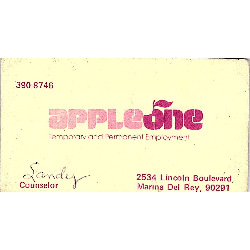 Appleone Sandy Counselor Marina Del Ray, Vintage Business Card SF3-B8