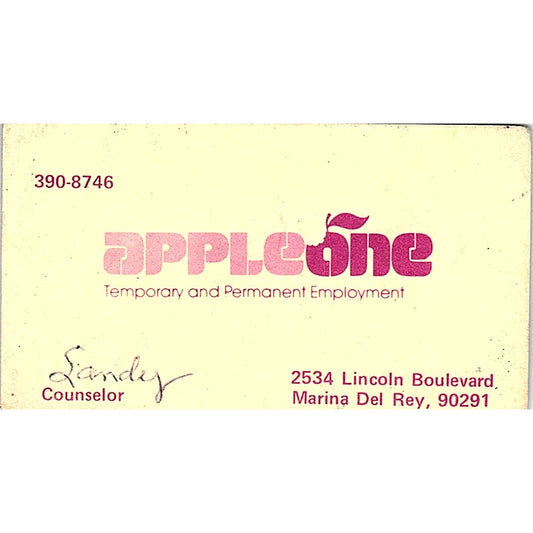Appleone Sandy Counselor Marina Del Ray, Vintage Business Card SF3-B8