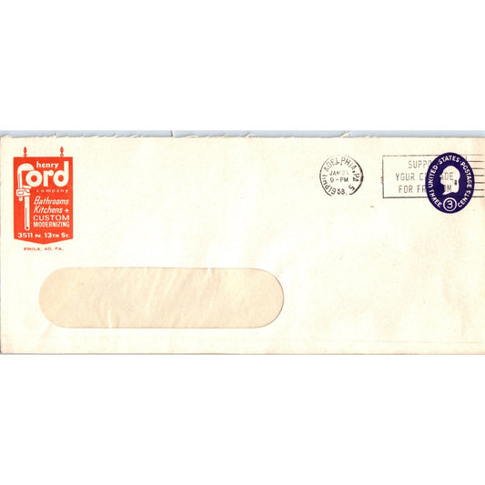 1958 Henry Ford Company Modernizing Philadelphia Postal Cover Envelope TH9-L1