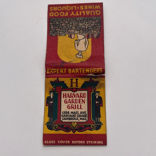 Harvard Garden Grill Harvard Square Cambridge Vintage Matchbook Cover TB8-MB-3
