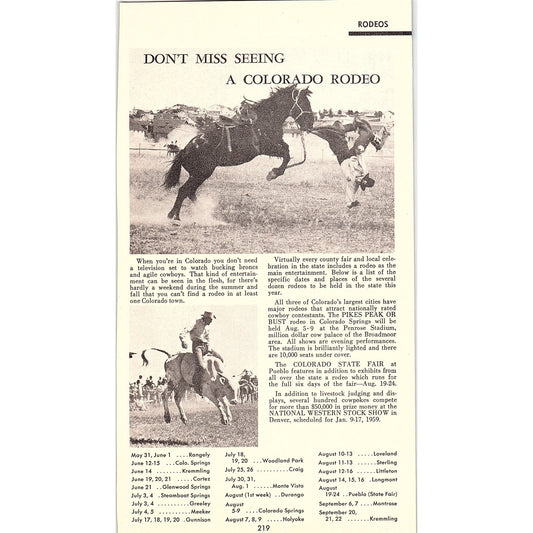 1958 Colorado Rodeo Summer Schedule 1958 Ad AG1-8