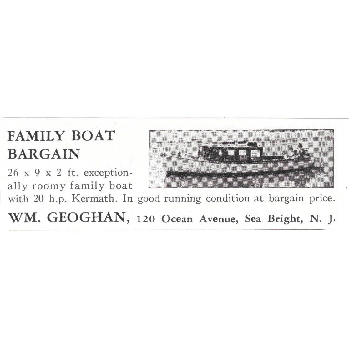 Wm. Geoghan Family Boat Bargain Ocean Avenue Sea Bright NJ 1932 Ad AG2-M20
