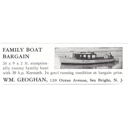 Wm. Geoghan Family Boat Bargain Ocean Avenue Sea Bright NJ 1932 Ad AG2-M20