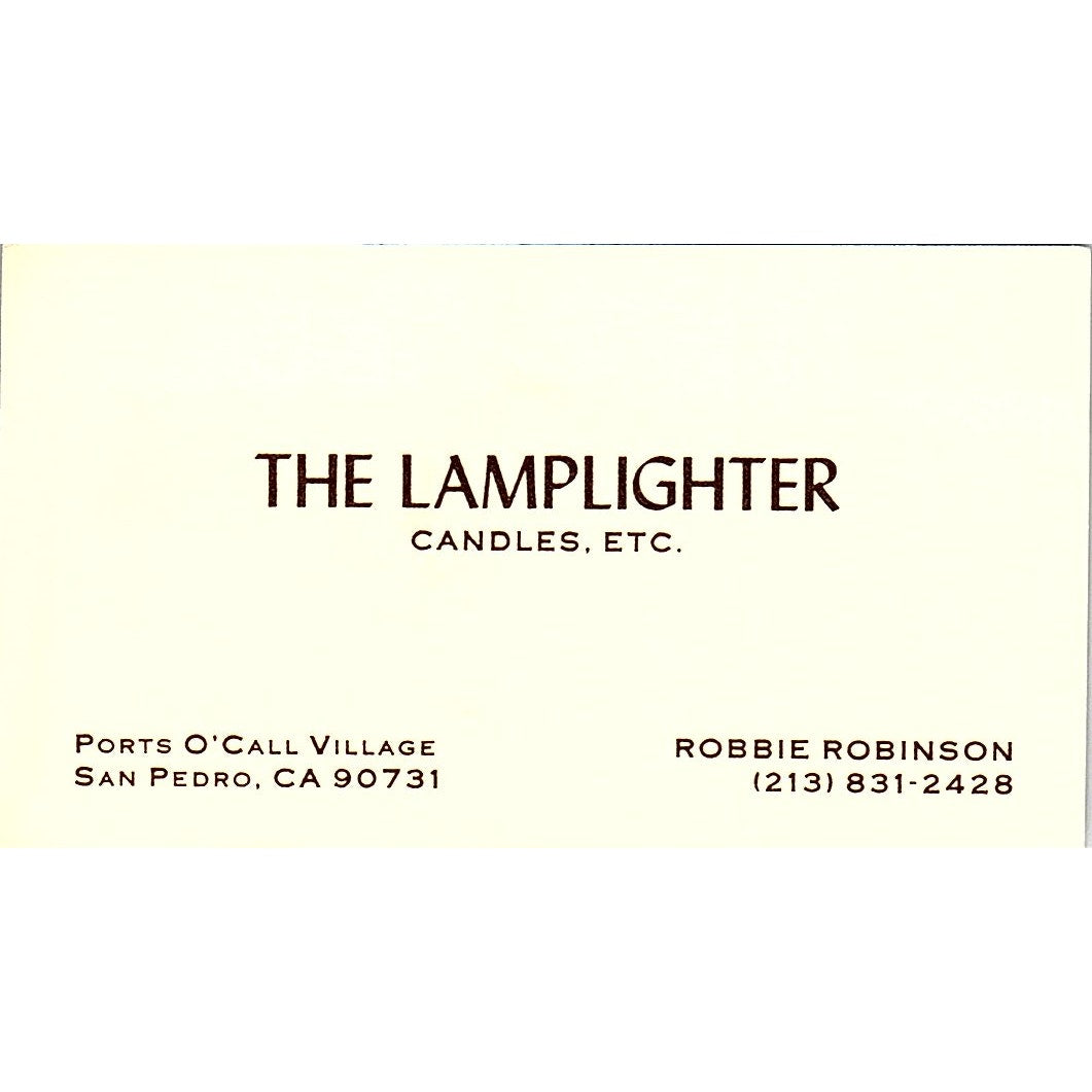 The Lamplighter Candles Robbie Robinson San Pedro Vintage Business Card SF3-B4