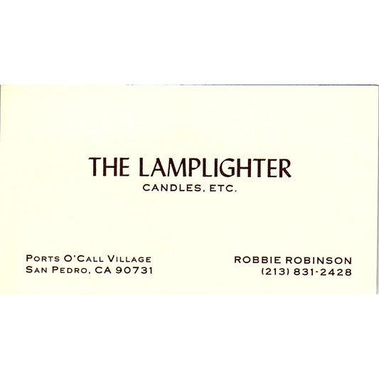 The Lamplighter Candles Robbie Robinson San Pedro Vintage Business Card SF3-B4