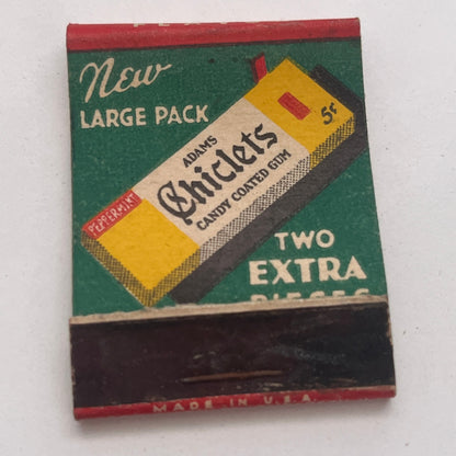 Adams Chiclets Gum New Large Pack Vintage Matchbook Cover TB8-MB2-5