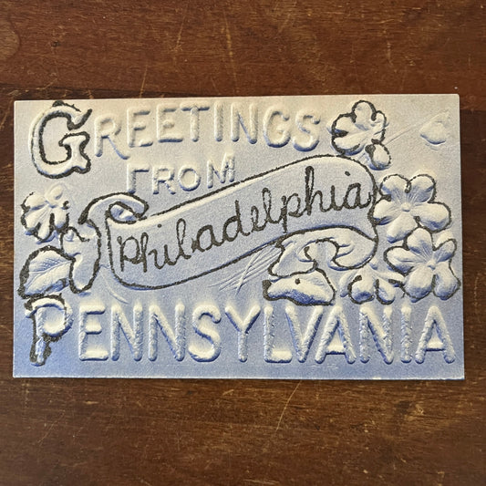 Greetings From Philadelphia PA Embossed Mica Airbrushed Antique Postcard PE1