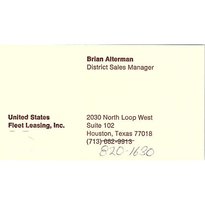 Brian Alterman United State Fleet Leasing Houston Vintage Business Card SC9-B13