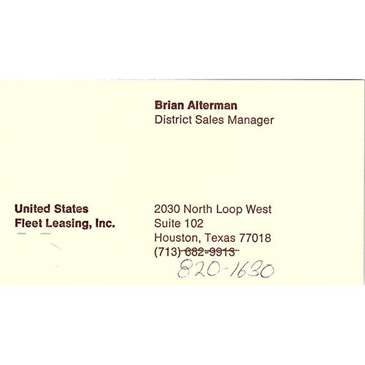 Brian Alterman United State Fleet Leasing Houston Vintage Business Card SC9-B13