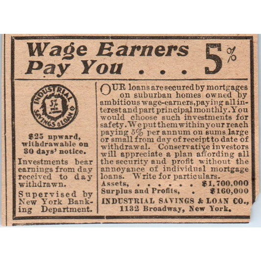 Industrial Savings and Loan Co Broadway New York 1905 Magazine Ad AF1-NH3