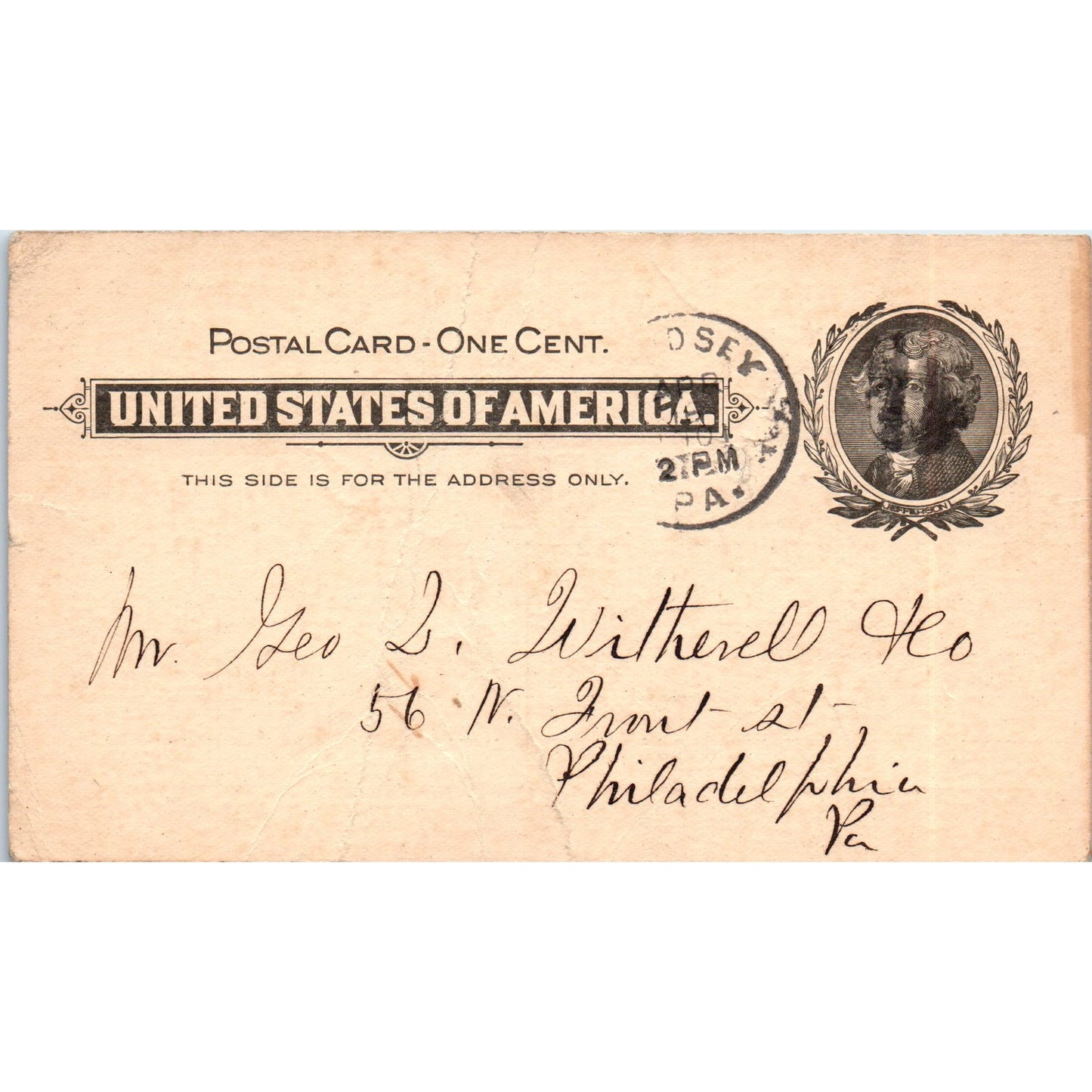 1901 Star Iron Works G.W. & W.E. Porter Lindsey PA Postal Mailing Card PE4