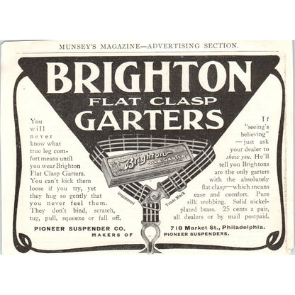 Brighton Flat Clasp Garters Pioneer Suspender Co Phil c1905 Advertisement AE7-A3