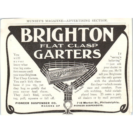 Brighton Flat Clasp Garters Pioneer Suspender Co Phil c1905 Advertisement AE7-A3