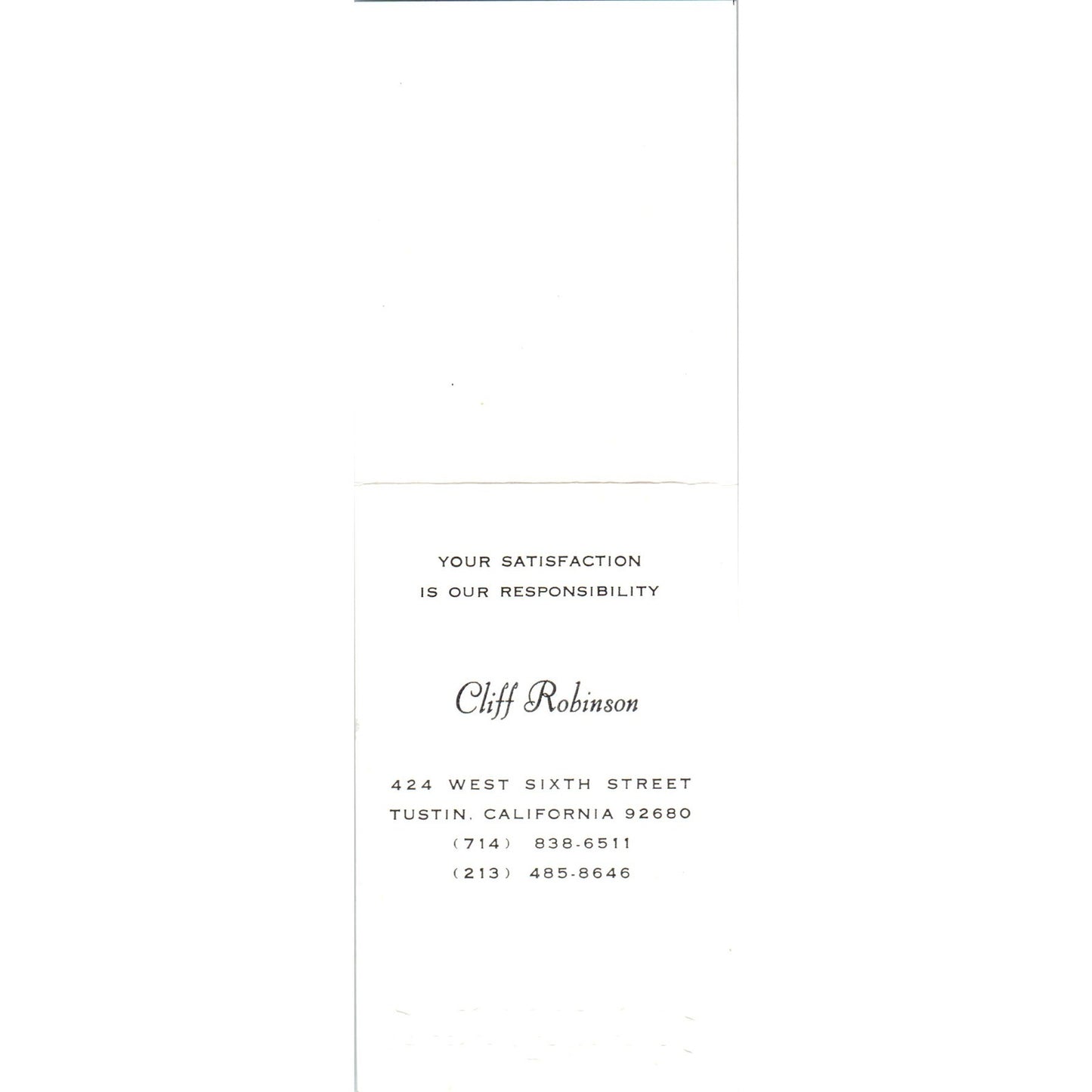 Cliff Robinson Smith Printers & Lithographers Tustin CA Vtg Business Card SD4-B3