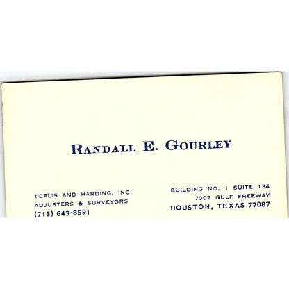 Toplis & Harding Randall E Gourley Houston TX Vintage Business Card SB4-B4