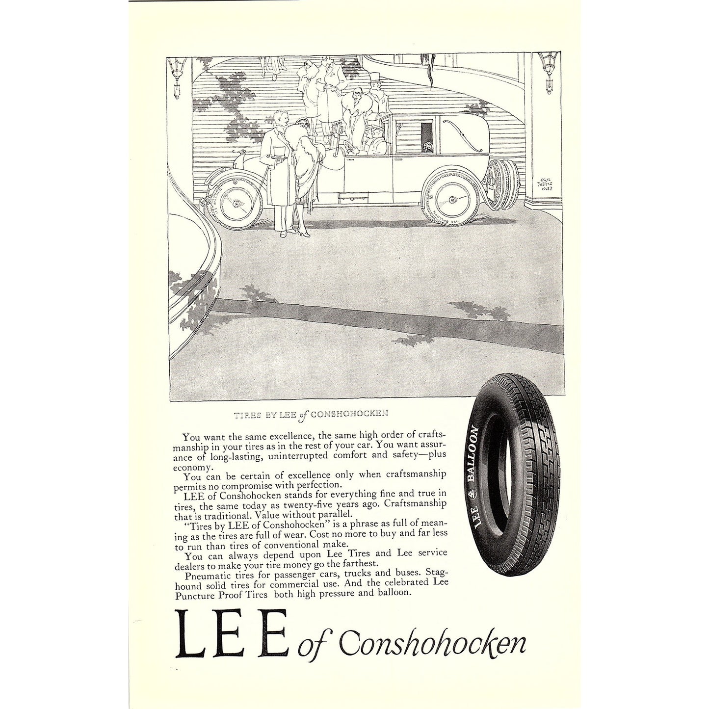 Lee of Conshohocken Puncture Proof Balloon Tires 6x10" 1920s Original Ad D24