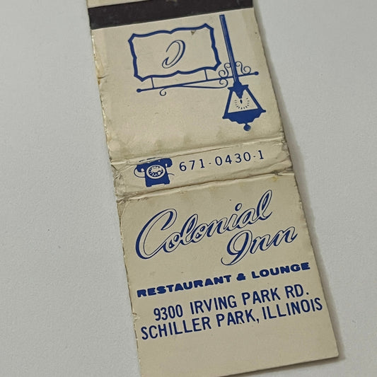 Colonial Inn Restaurant & Lounge Schiller Park IL Vintage Matchbook TB6-MB2-6