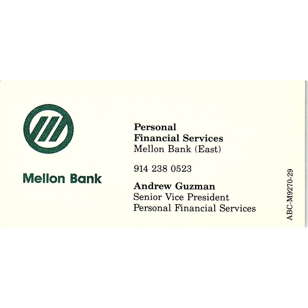 Andrew Guzman Mellon Bank New York Vintage Business Card TH2-B1