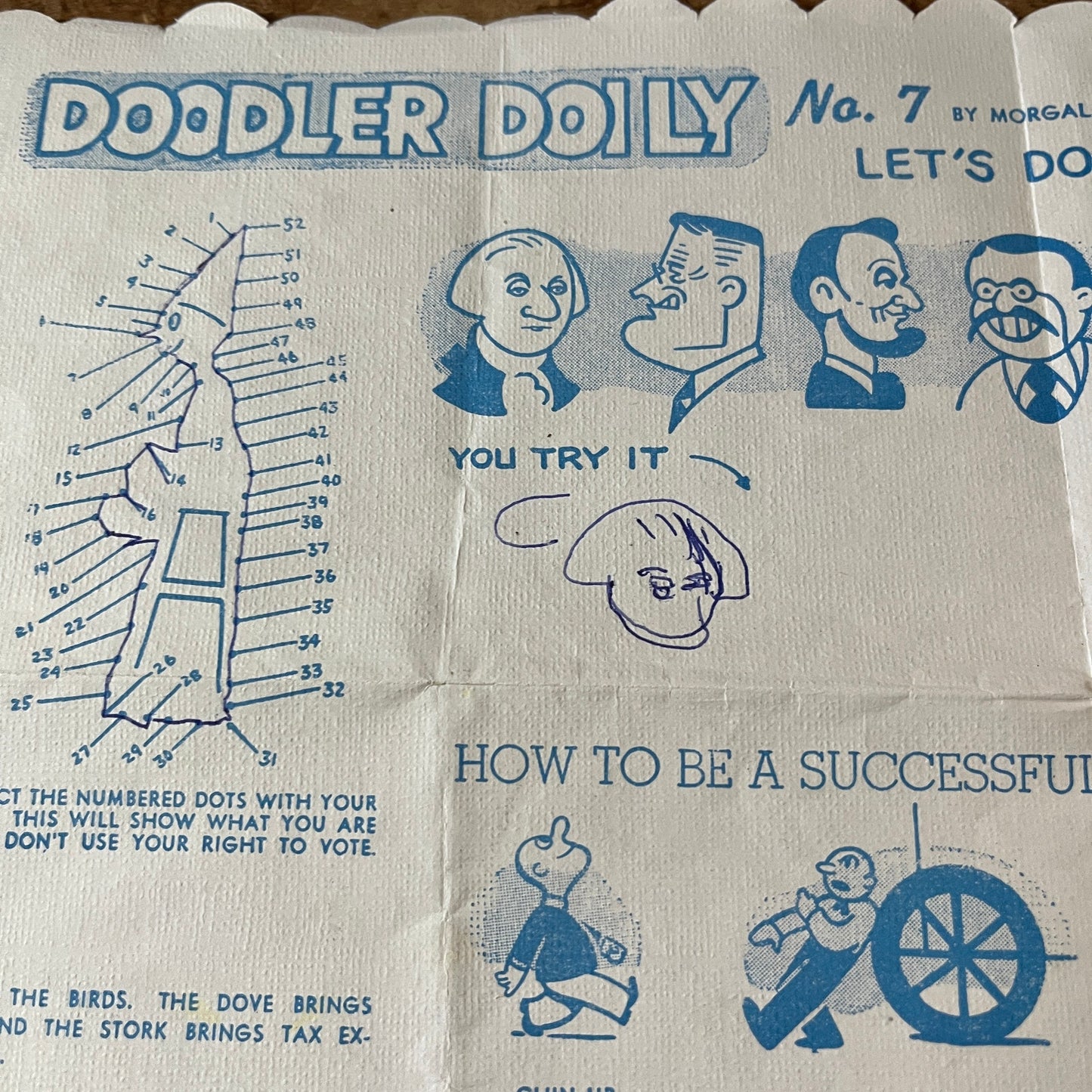 1950s Schnierle's Restaurant Kids Placemat Mt. Vernon IL Doodler Doily AF9-H1