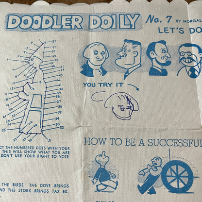 1950s Schnierle's Restaurant Kids Placemat Mt. Vernon IL Doodler Doily AF9-H1