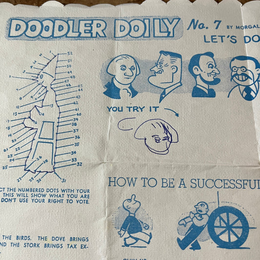 1950s Schnierle's Restaurant Kids Placemat Mt. Vernon IL Doodler Doily AF9-H1