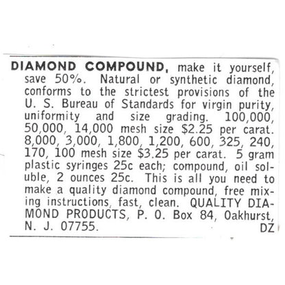 Quality Diamond Products Diamond Compound Oakhurst NJ 1972 Ad AF8-S19