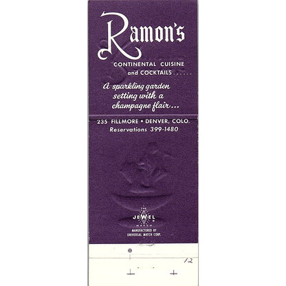 Ramon's Continental Cuisine Denver CO Vintage Matchbook MM4-10