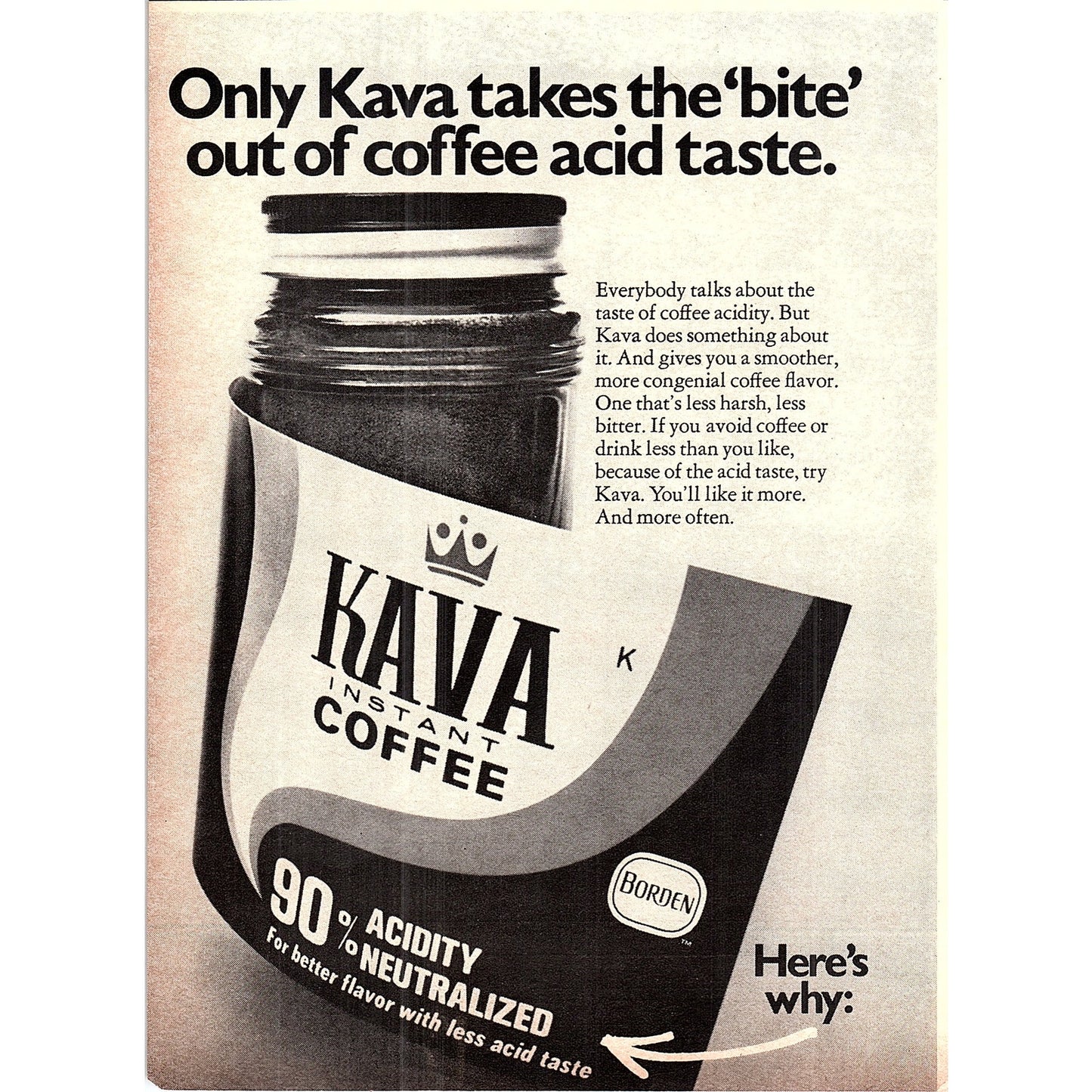 Kava Instant Coffee Borden 1972 Ad AF3-16