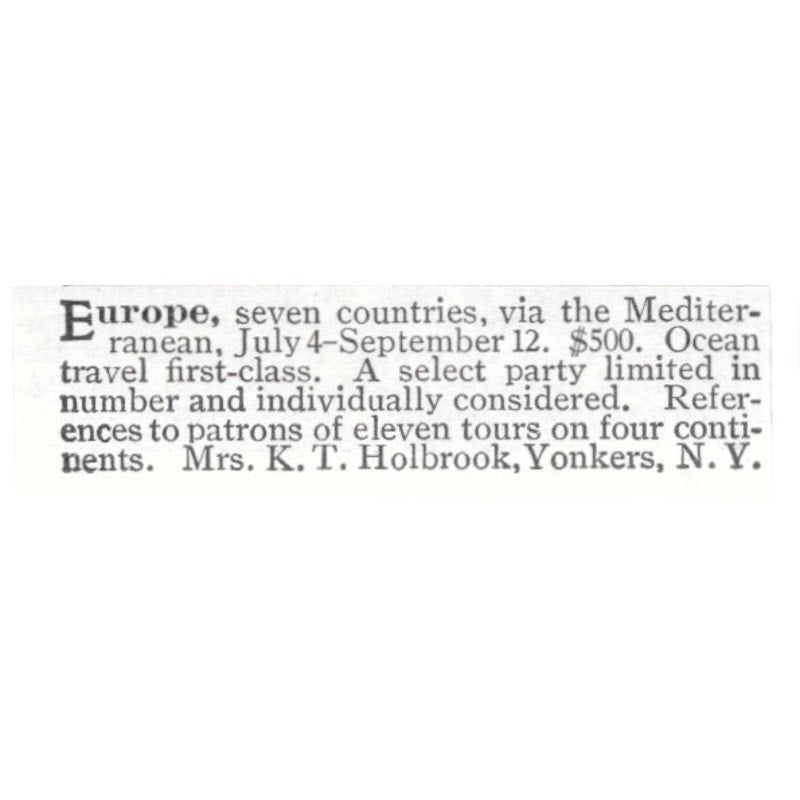 European Travel Mrs K.T. Holbrook Yonkers NY 1903 Ad AF8-S44