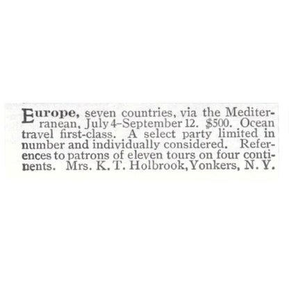 European Travel Mrs K.T. Holbrook Yonkers NY 1903 Ad AF8-S44