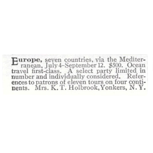 European Travel Mrs K.T. Holbrook Yonkers NY 1903 Ad AF8-S44