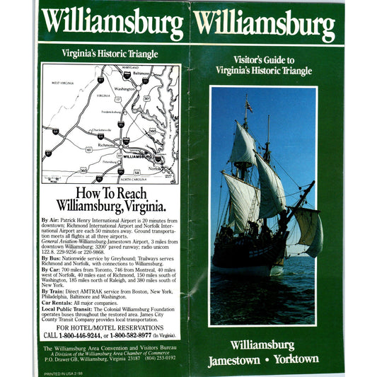 Vtg Williamsburg Visitors Guide to Virginia's Historic Triangle Brochure TH2-O2