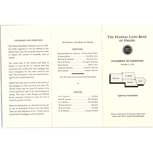 The Federal Land Bank of Omaha 1956 Statement of Condition Vtg Brochure AG5-H5