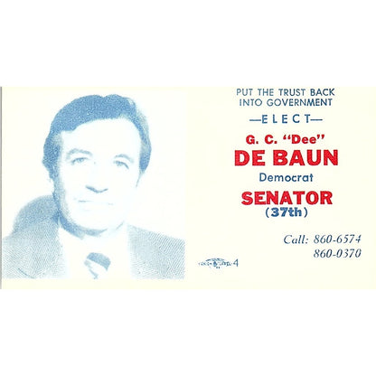 Vote for G.C. Dee De Baun Democrat Senator Vintage Business Card SF3-B3