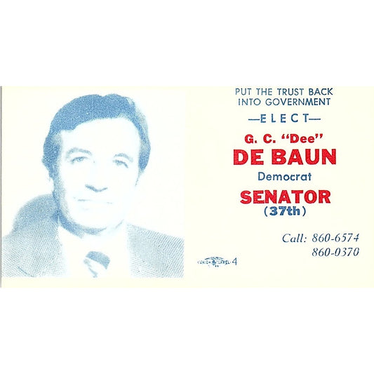 Vote for G.C. Dee De Baun Democrat Senator Vintage Business Card SF3-B3