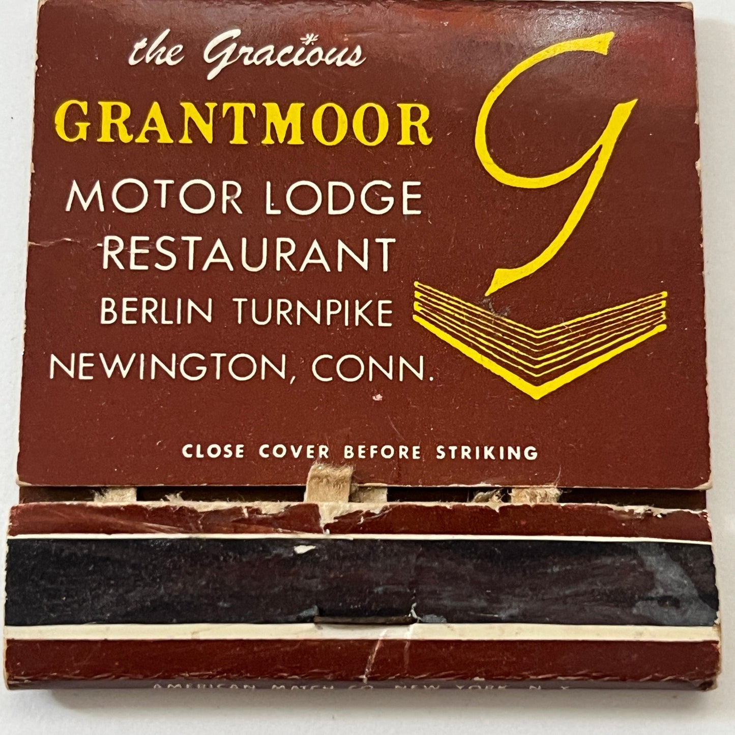 Grantmoor Motor Lodge Restaurant Newington CT Vintage Matchbook Cover TB6-MB1-3