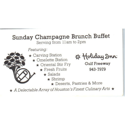 1987 Gulf Freeway Holiday In Sunday Brunch Buffet Vintage Business Card SE3-B1