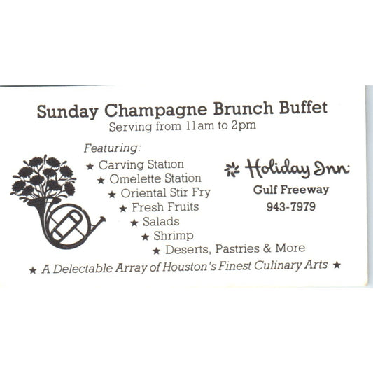 1987 Gulf Freeway Holiday In Sunday Brunch Buffet Vintage Business Card SE3-B1