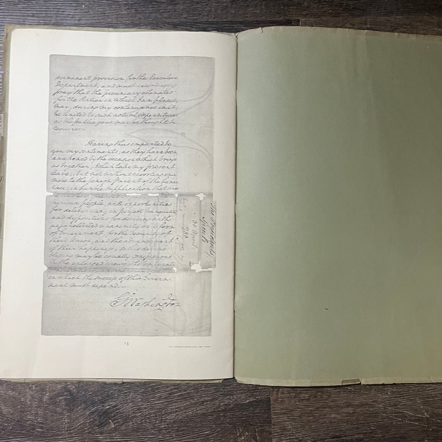 1952 Reproduction of Washington's Inaugural Address of 1789 10x16 V8