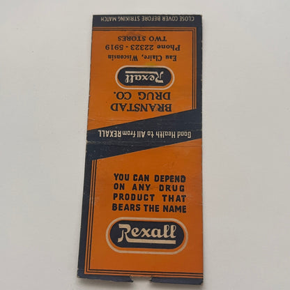 Branstad Drug Co Rexall Eau Claire WI Vintage Matchbook Cover TB8-MB2-2