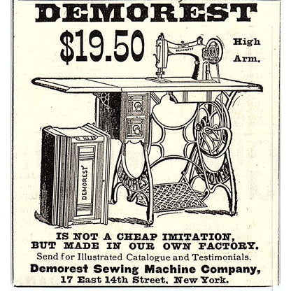 Demorest Sewing Machine Company 17 East 14th Street NY 1892 Ad AG2-M19
