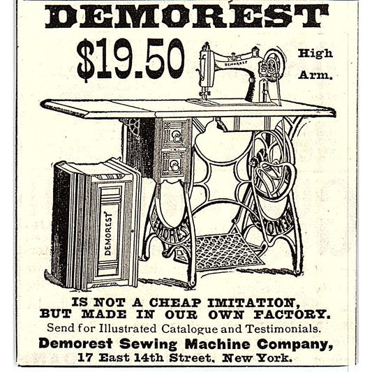 Demorest Sewing Machine Company 17 East 14th Street NY 1892 Ad AG2-M19