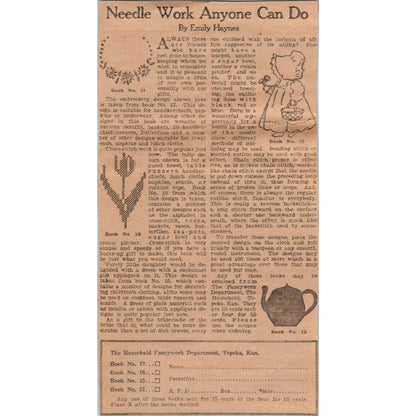 Needle Work Anyone Can Do Emily Haynes 1923 Magazine Ad Clip AE1-1